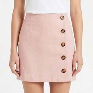 After Market Women's Small Pink Linen Blend Button Front Summer Mini Skirt NWT‎